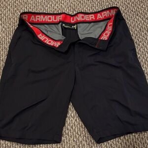 Under Armour Men's Black Athletic Shorts with Red Waistband